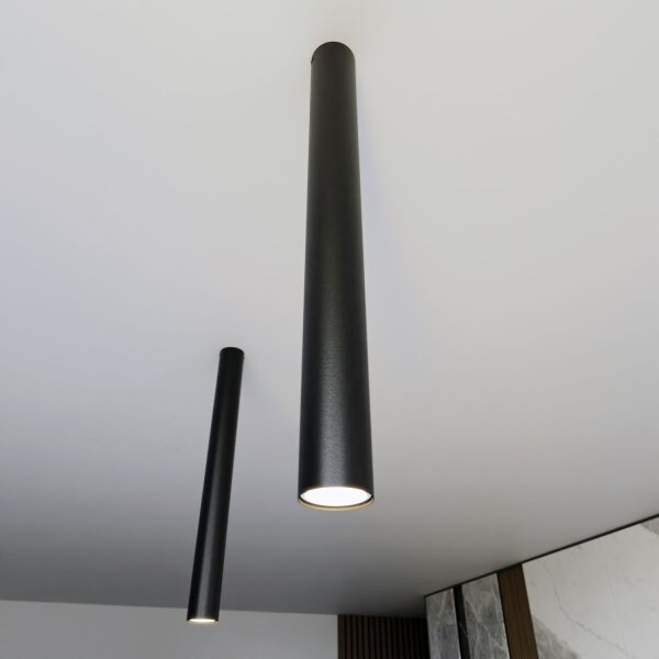 Plafonnier noir L : 6 cm Hauteur 60 cm Métal GU10 Apparent