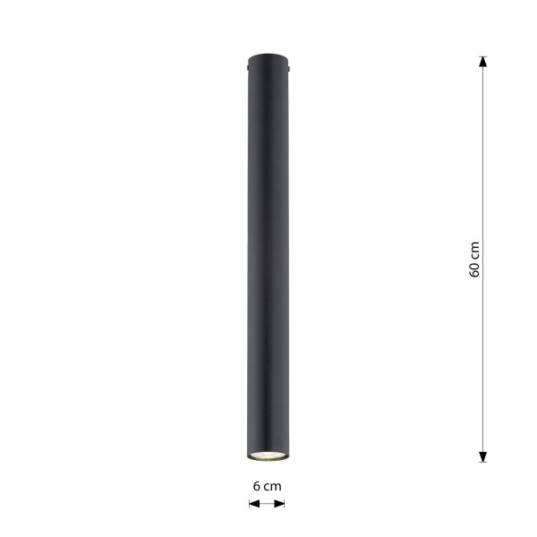 Plafonnier noir L : 6 cm Hauteur 60 cm Métal GU10 Apparent