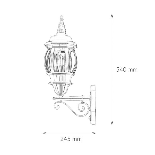 Applique dextérieur Noir E27 H : 54 cm Rustique Verre Alu