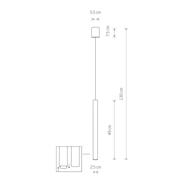 Suspension étroite G9 Ø 2,5 cm en cuivre mat métal moderne