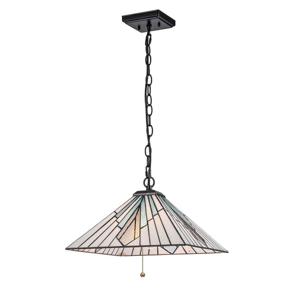Suspension style Tiffany Interrupteur à tirette L : 38 cm Verre Métal