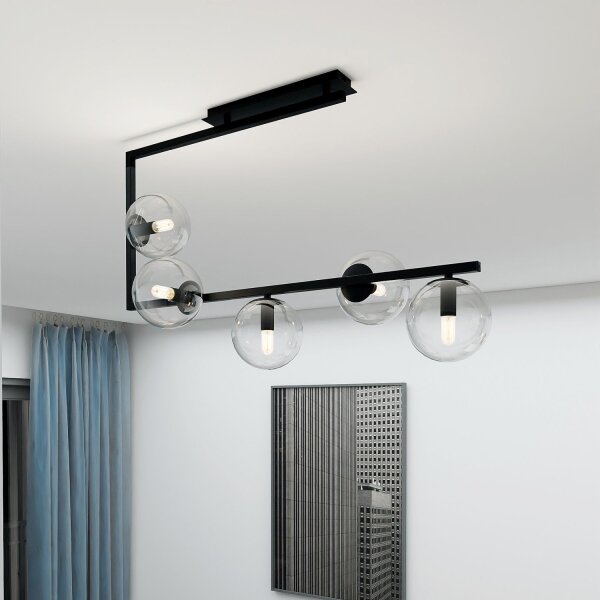 Plafonnier métal verre L : 83 cm H : 55 cm Noir 5x E14