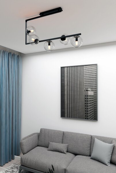 Plafonnier métal verre L : 83 cm H : 55 cm Noir 5x E14