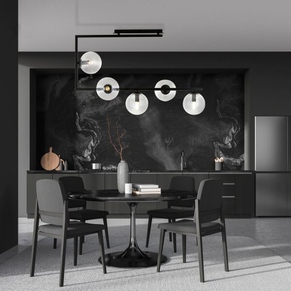 Plafonnier métal verre L : 83 cm H : 55 cm Noir 5x E14