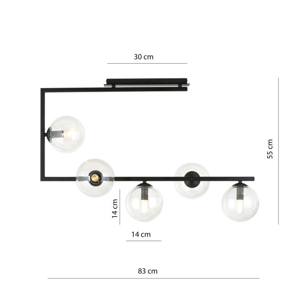 Plafonnier métal verre L : 83 cm H : 55 cm Noir 5x E14