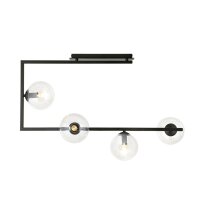 Plafonnier verre m&eacute;tal 83 cm de long noir E14 4...