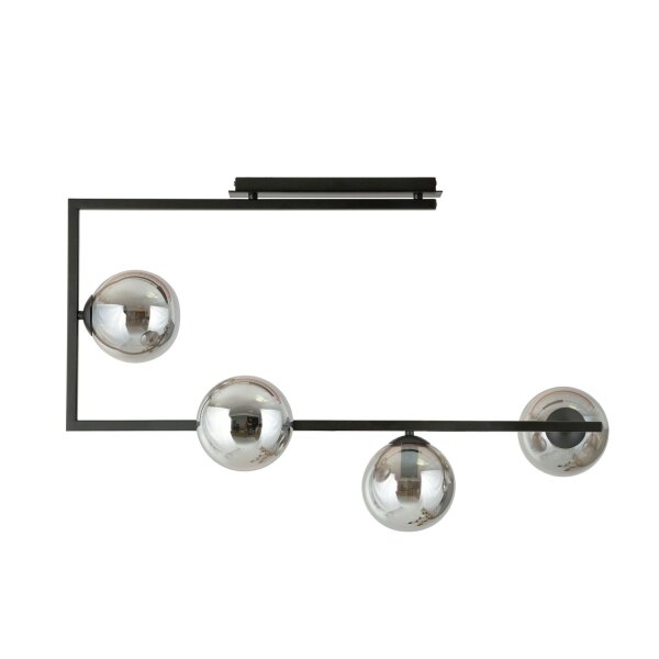 Plafonnier Noir Graphite 83 cm de long Métal Verre fumé