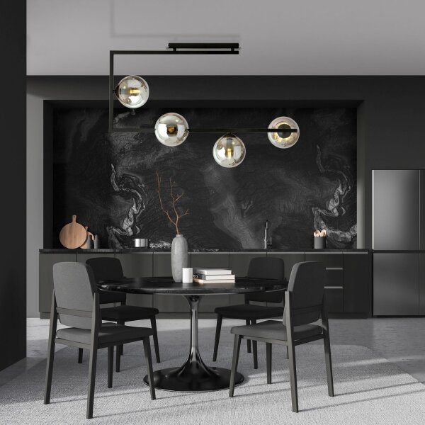 Plafonnier Noir Graphite 83 cm de long Métal Verre fumé