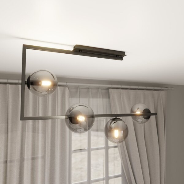 Plafonnier Noir Graphite 83 cm de long Métal Verre fumé