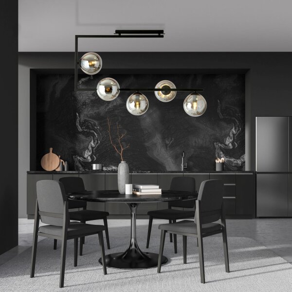 Plafonnier verre fumé métal 83 cm de long H : 55 cm grand