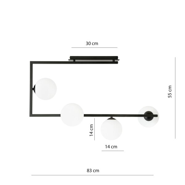 Plafonnier Noir Blanc L : 83 cm H : 55 cm Métal Verre 4x E14