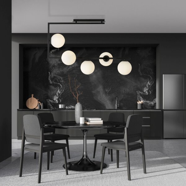 Grand plafonnier L : 83 cm H : 55 cm Métal Verre Noir Blanc
