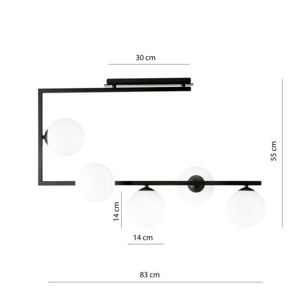 Grand plafonnier L : 83 cm H : 55 cm Métal Verre Noir Blanc