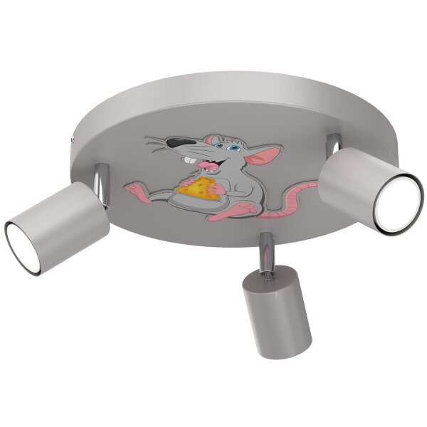Plafonnier chambre denfant 3 flammes Gris Ø 30 cm GU10