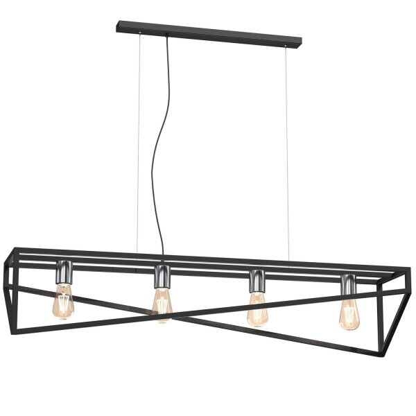 Longue lampe suspendue noire chrome E27 100 cm Industrial