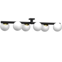 Plafonnier verre satin&eacute; m&eacute;tal noir or 6-flmg
