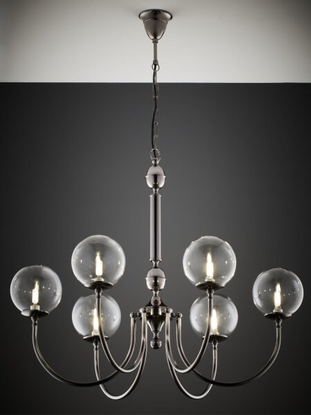 Lustre moderne verre métal chrome noir 6-flmg