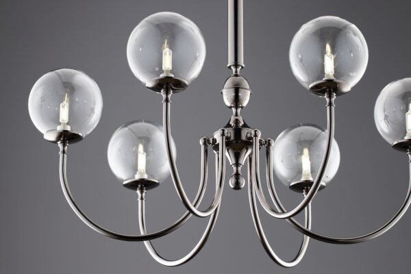 Lustre moderne verre métal chrome noir 6-flmg