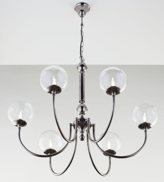 Lustre moderne verre métal chrome noir 6-flmg