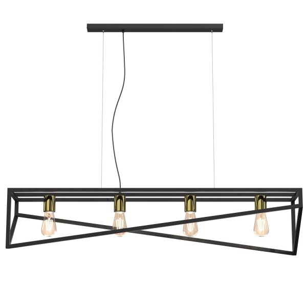 Suspension longue Noir Or E27 100 cm Industrial