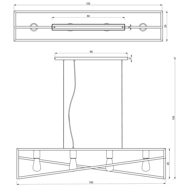 Suspension longue Noir Or E27 100 cm Industrial