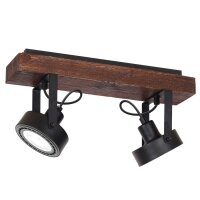 Spot de plafond bois m&eacute;tal noir L:45 cm GU10 flexible