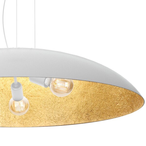 Grande lampe à suspendre tissu E27 blanc or Ø100 cm rond