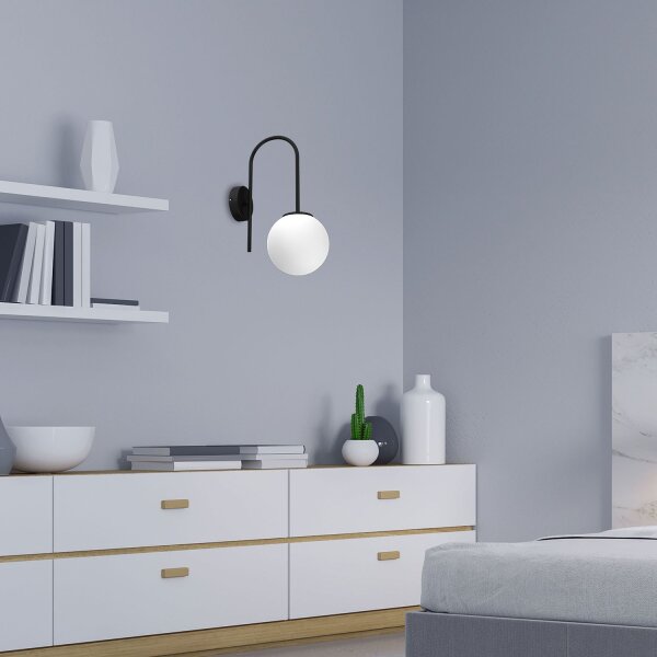 Applique Métal Verre Noir Blanc E14 Boule anti-éblouissement