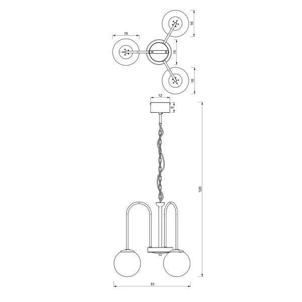 Suspension 3 flammes verre métal E14 Ø51 cm rond