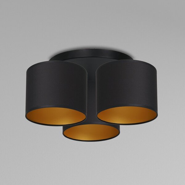 Plafonnier Tissu Métal Noir Or Ø45 cm faible éblouissement