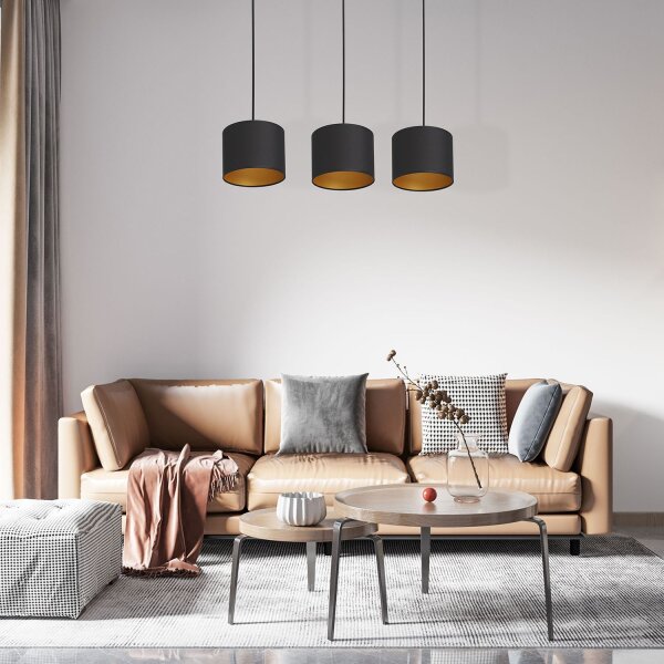 Lampe à suspendre Noir Or Tissu Métal L:75 cm éblouissant
