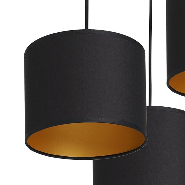 Lampe à suspendre Noir Or Tissu Métal 3-flamme anti-éblouissement
