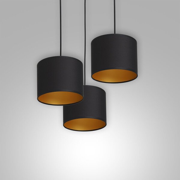 Lampe à suspendre Noir Or Tissu Métal 3-flamme anti-éblouissement