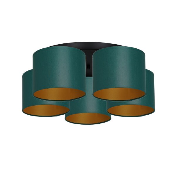 Plafonnier tissu métal pétrole or E27 rond Ø58 cm