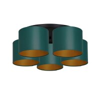 Plafonnier tissu m&eacute;tal p&eacute;trole or E27 rond...