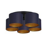 Plafonnier Tissu Métal Bleu Or E27 rond Ø58 cm