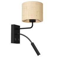 Applique murale rotin m&eacute;tal noir E27 G9 bras de...