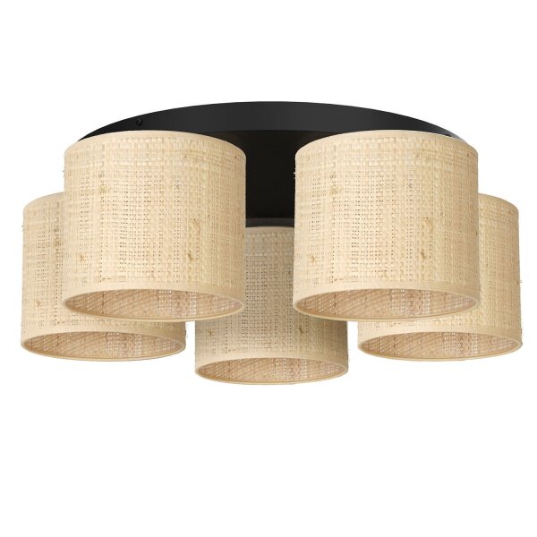 Plafonnier rotin métal Ø58 cm Loft noir naturel