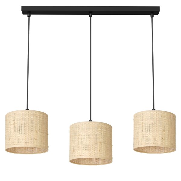 Longue lampe suspendue en rotin métal blanc or 75 cm