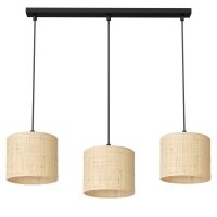 Longue lampe suspendue en rotin m&eacute;tal blanc or 75 cm