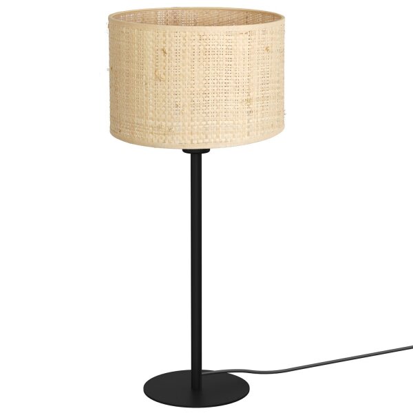 Lampe de chevet métal rotin E27 56 cm noir naturel