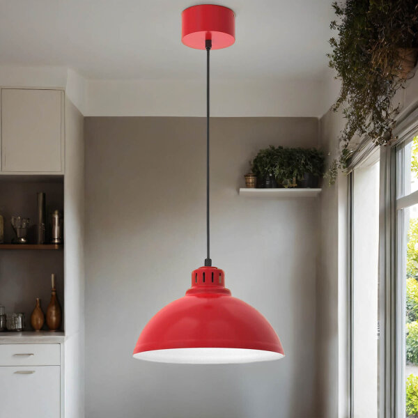 Loft Lampe à suspendre Rouge Blanc Métal Ø30 cm E27 accentué