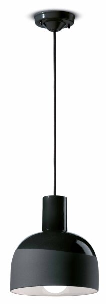 Suspension céramique E27 ronde D : 22,5 cm Noir Rétro