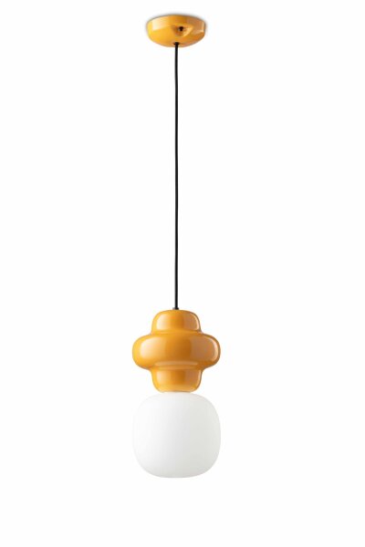 Suspension Céramique Verre Jaune Blanc E14 Design Rétro