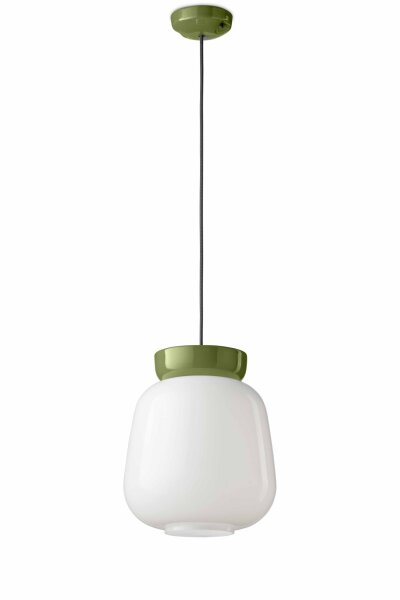 Lampe à suspendre céramique verre rond D : 29 cm blanc vert