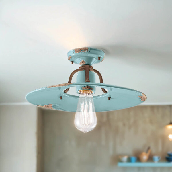Plafonnier métal céramique E27 D : 40 cm rond Vintage
