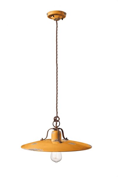 Lampe à suspendre métal céramique E27 Ø 40 cm jaune shabby antique
