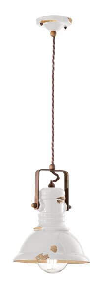 Suspension métal céramique E27 ronde D : 23 cm Vintage