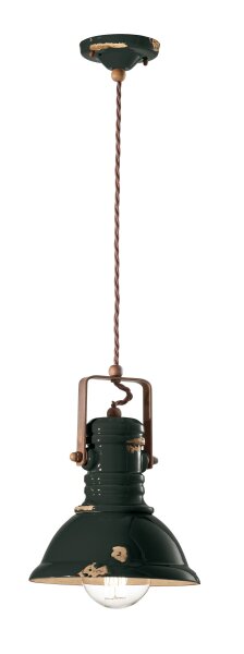 Suspension métal céramique E27 Ø 23 cm rond Vintage
