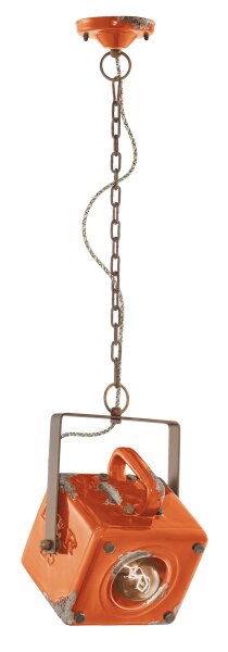 Suspension céramique métal E27 orange shabby antique